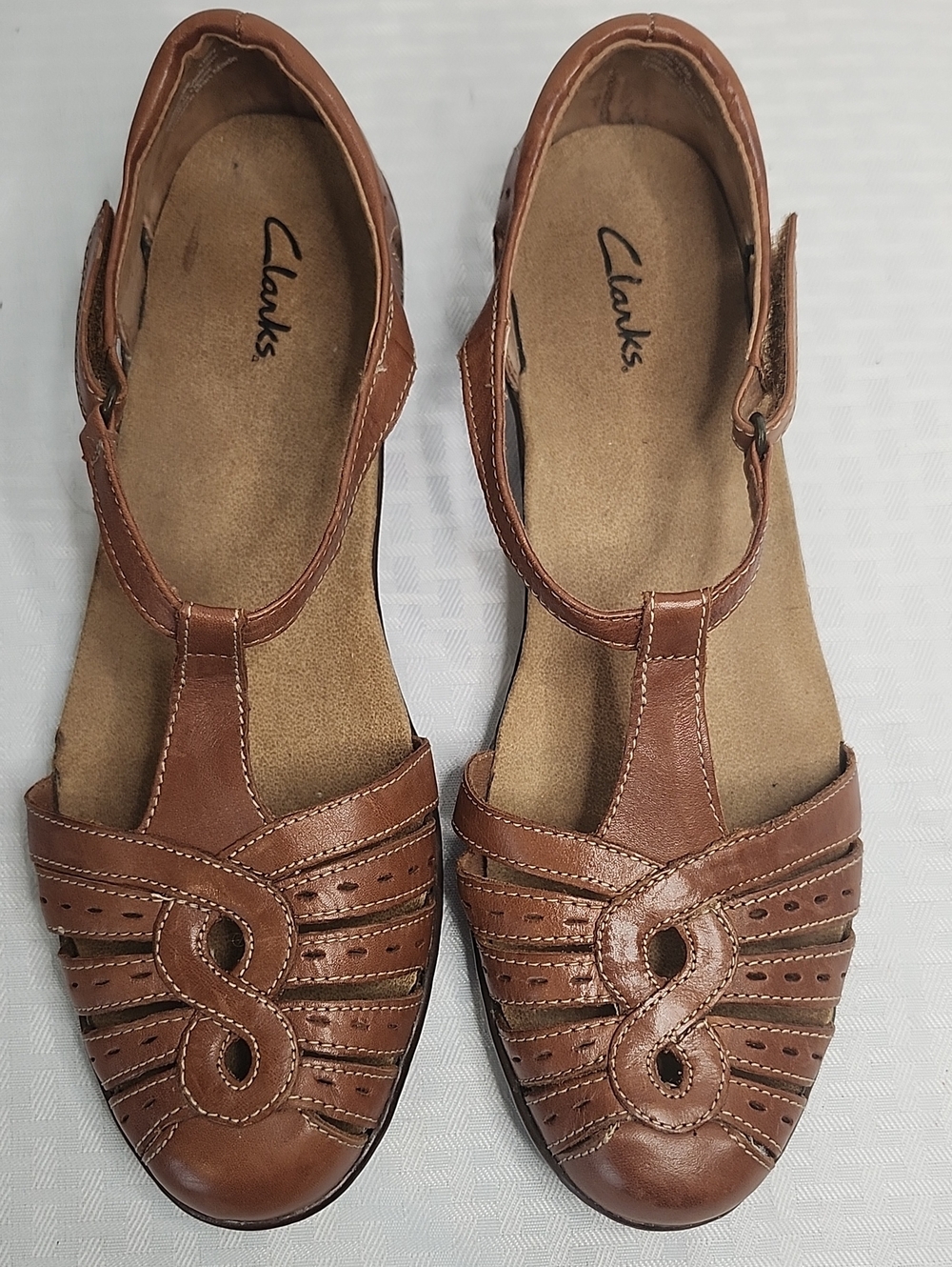 Clarks Brown Leather Fisherman Sandals Size 10W